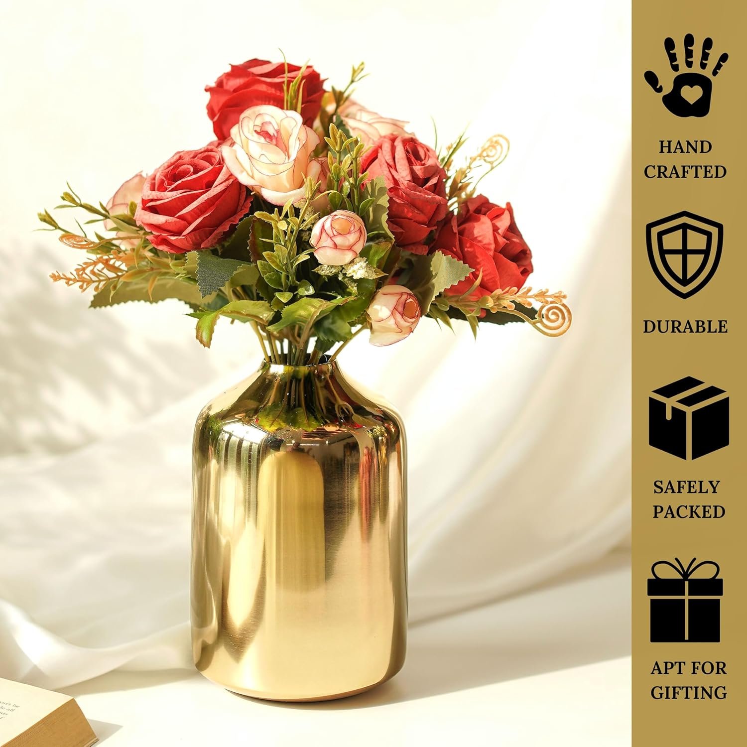 Behoma Metal Flower Vase for Home Decor Bedroom Living Room Office Wedding | Table Decorative Item for Festivals Birthday Gold (Flower Not Included, Modern) - Image 5