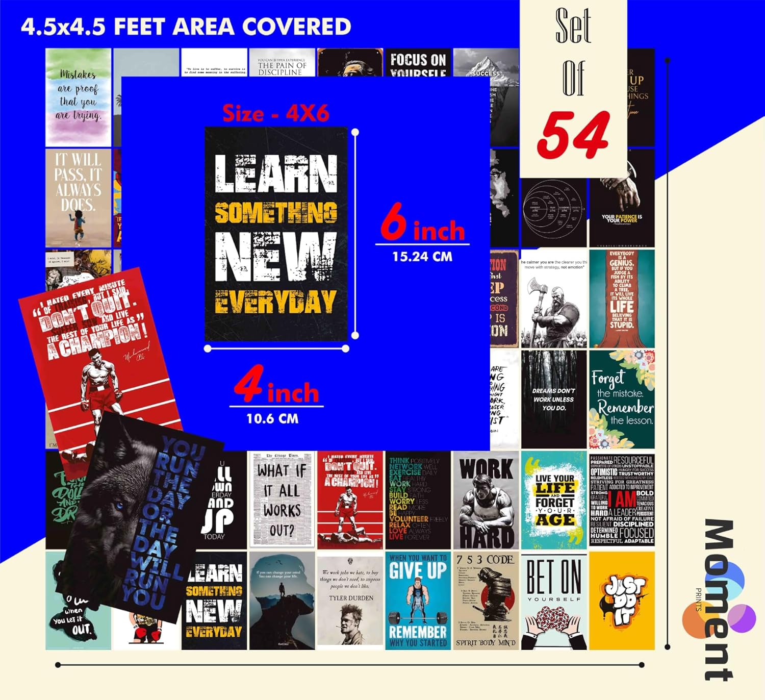 Moment Prints Set of 54 Motivational Inspirational Wall Collage Kit Posters - 4x6 Inches, 300 GSM Matte Finish, Double-Side Tape, Cardstock Included - Perfect for Office, Gym, Study Room Decoration - Image 5