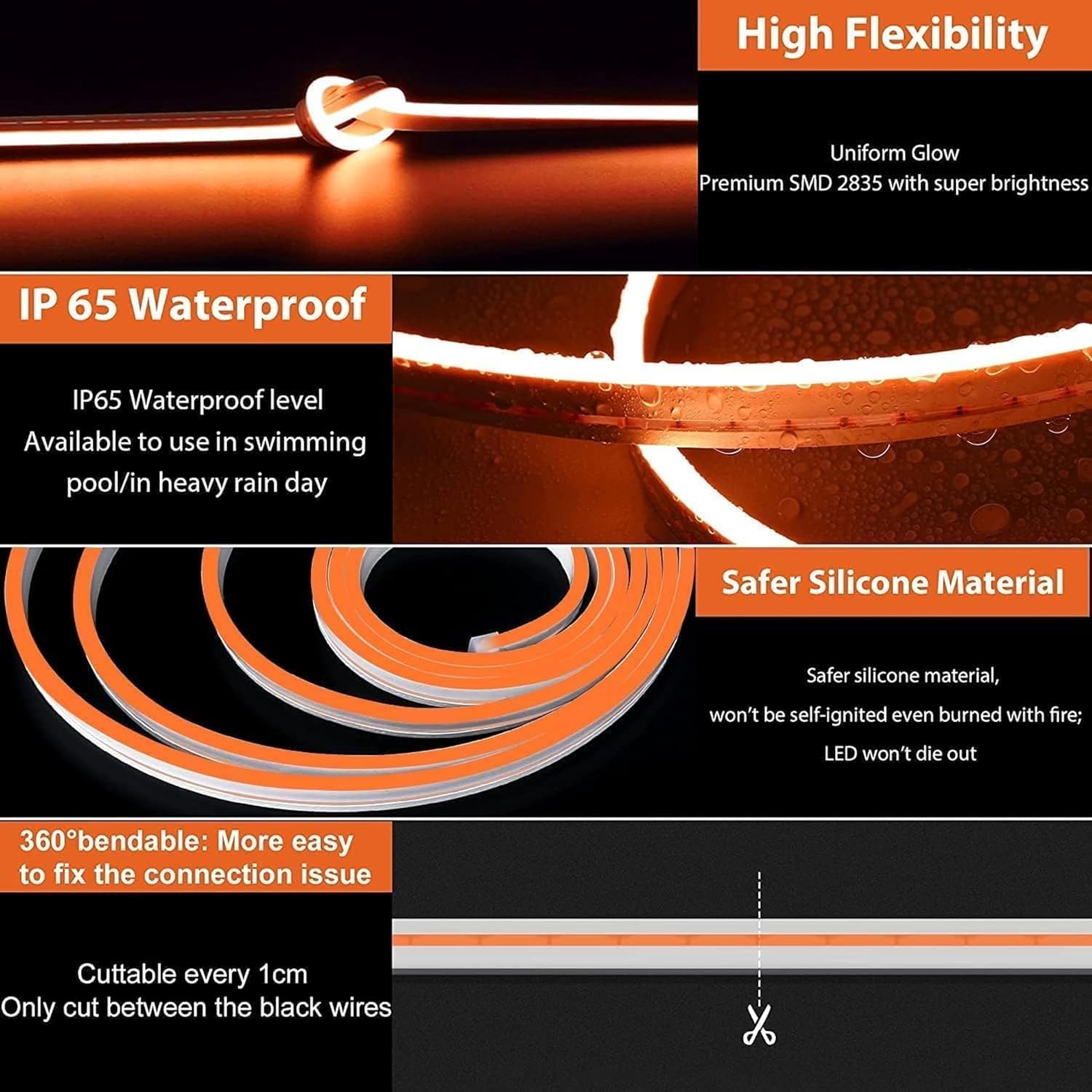 Gesto 16.4 Feet Neon LED Strip Light with 12V Adapter | Cuttable Flexible Waterproof Rope Light for Wall Decor,Indoor & Outdoor Decoration,Custom Names,Signage & Diwali Decorative Lighting-Warm White - Image 4