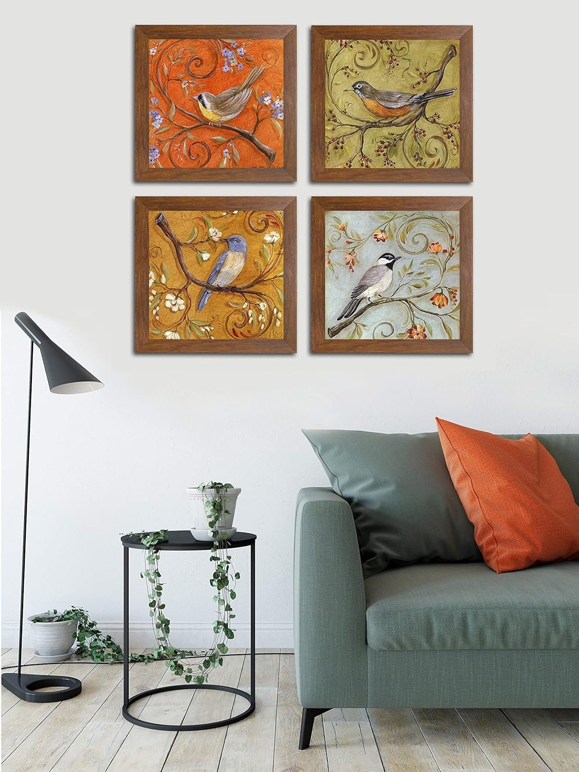 PAINTINGMANTRA Floral & Birds Theme Framed Painting/Posters for Room Decoration, Set of 4 Brown Frame UV Textured Art Prints/Posters for Living Room (4 Unit, 9 x 9 Inches) - Image 2