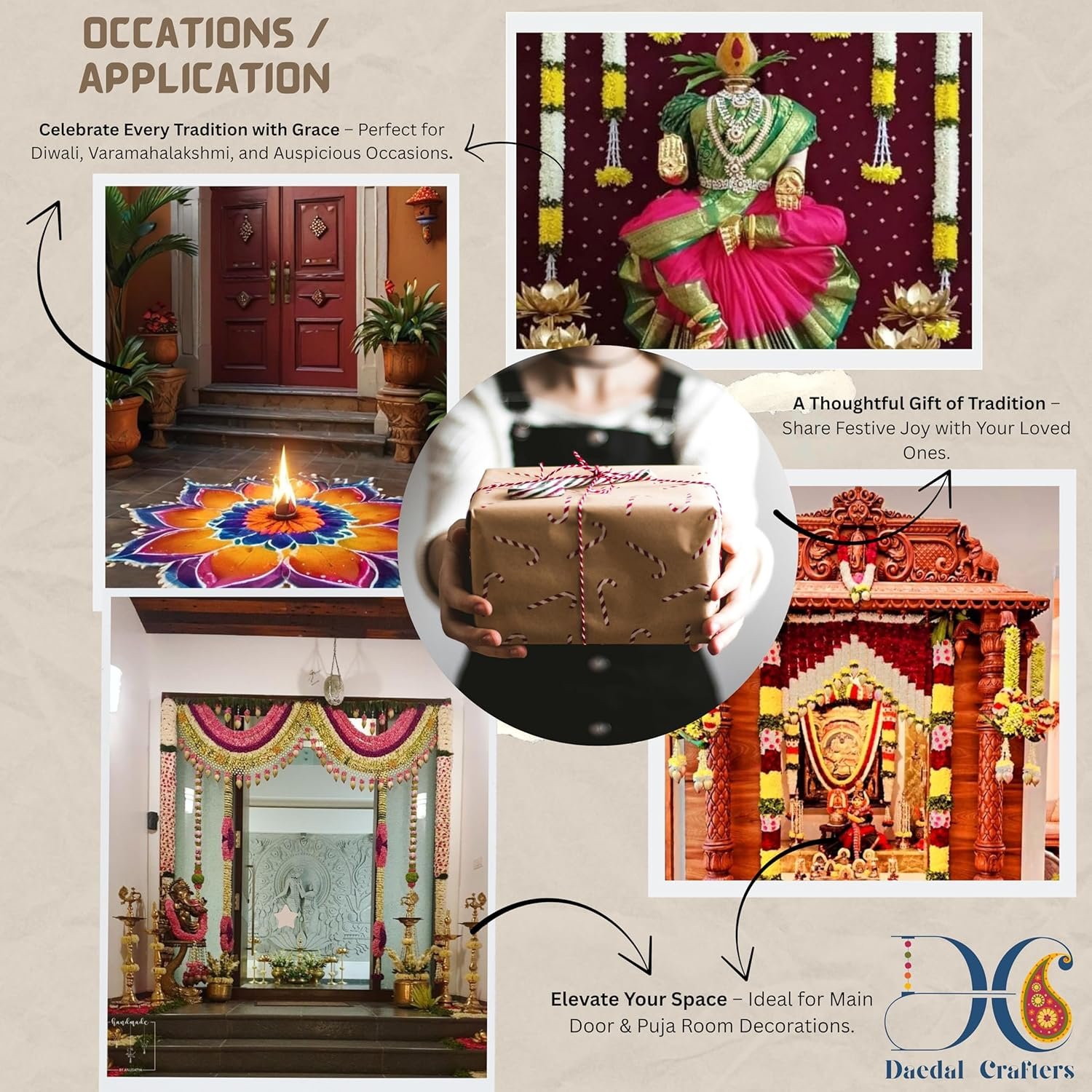 Daedal crafters Crystal Hanging Artificial Flower Toran for Main Door Entrance, Reusable Thoran for Pooja Mandir, Living Room & Home Décor, Bandarwal for Festival Decoration (42x14 inch) - Image 8