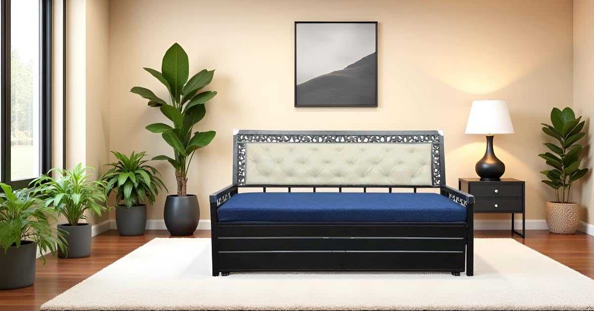 A-1 Star Furniture 3 Seater Metal Sofa Cum Bed King Size with Hydraulic Storage for Living Room | Colour : Blue - Image 2
