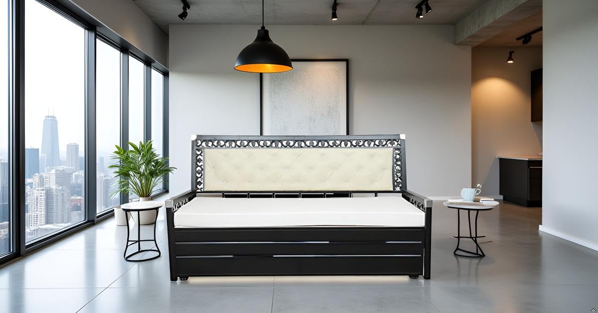 A-1 Star Furniture 3 Seater Metal Sofa Cum Bed Queen Size with Hydraulic Storage for Living Room | Colour : White - Image 2