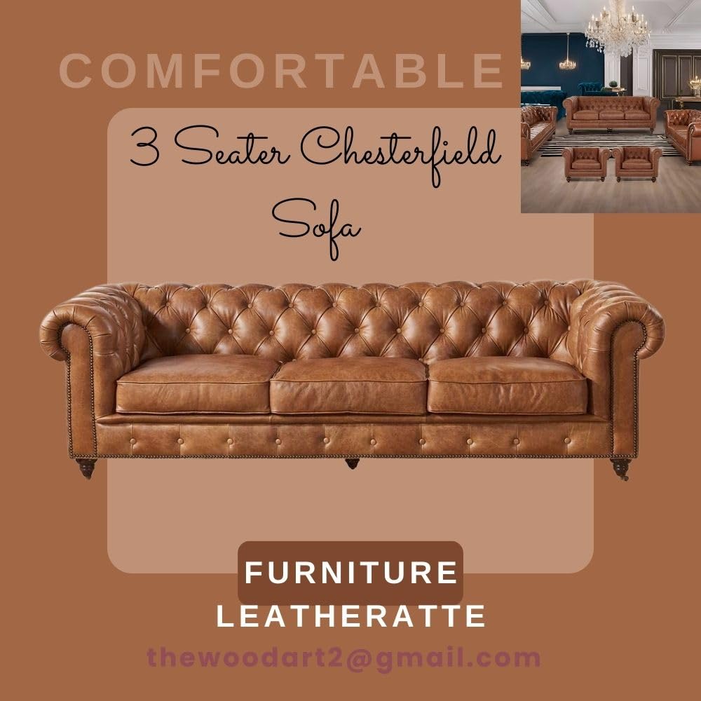 A to Z Furniture Leatheratte 3 Seater Chesterfield Sofa for Living Room & Office | (Brown) - Image 2
