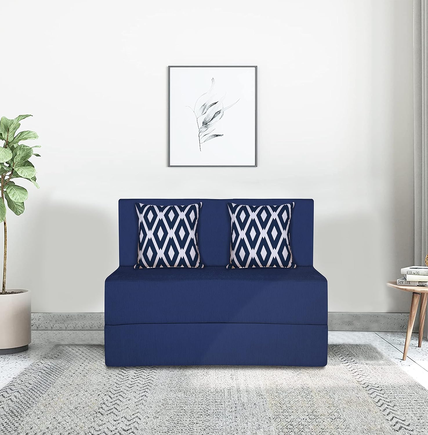 Adorn India Easy 2 Seater Sofa Cum Bed (Rhombus Pattern) Chennile Fabric - Washable Cover - Including 2 Cushion - Size 3' x 6' Ft (Blue Color) Perfect for Home & Office for Guests - Image 2