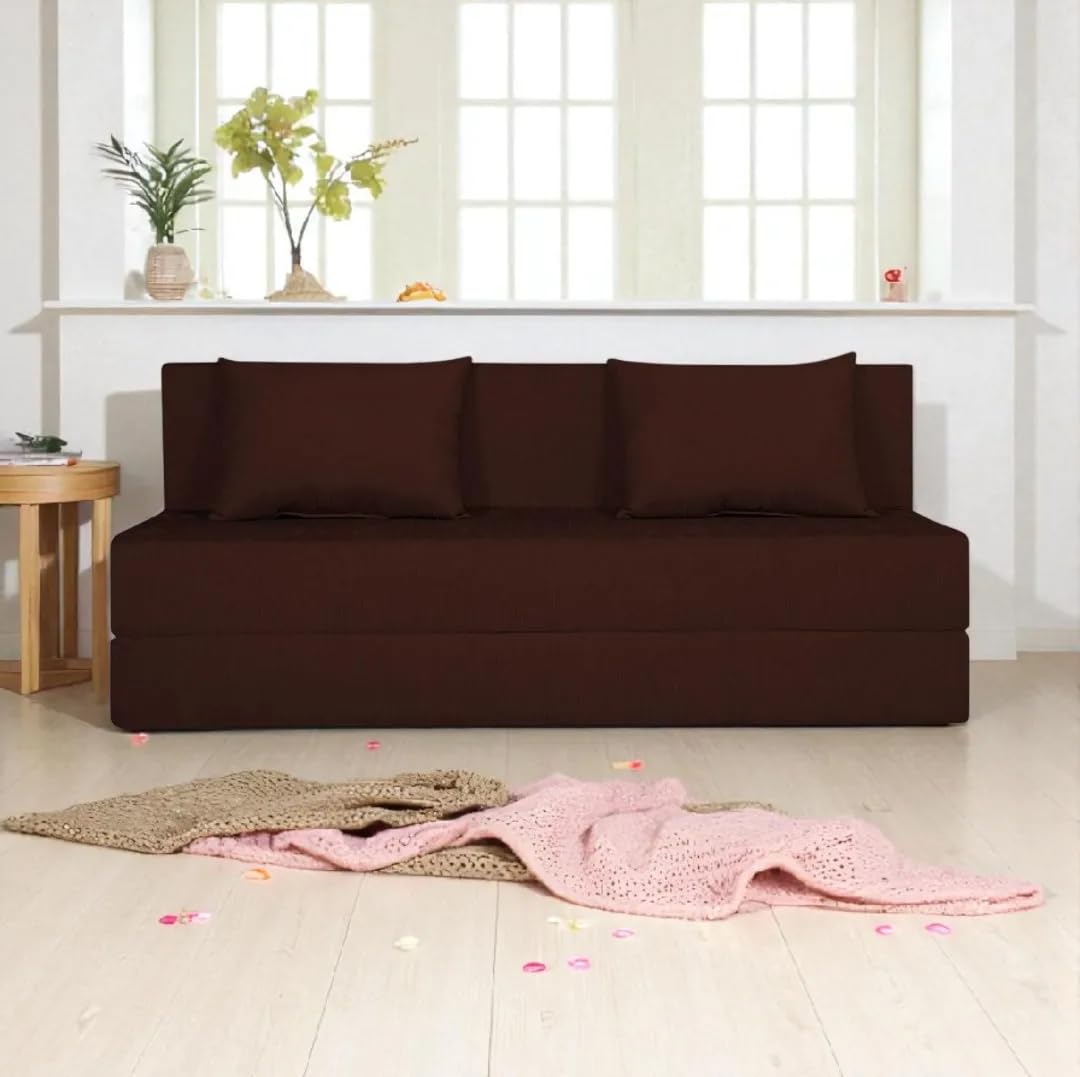 Adorn India Easy 3 Seater Sofa Cum Bed | Velvet Fabric | Brown | Plain Design | 6x5 Ft | Comfortable Seating | Washable Cover | Perfect for Home & Office - Image 2