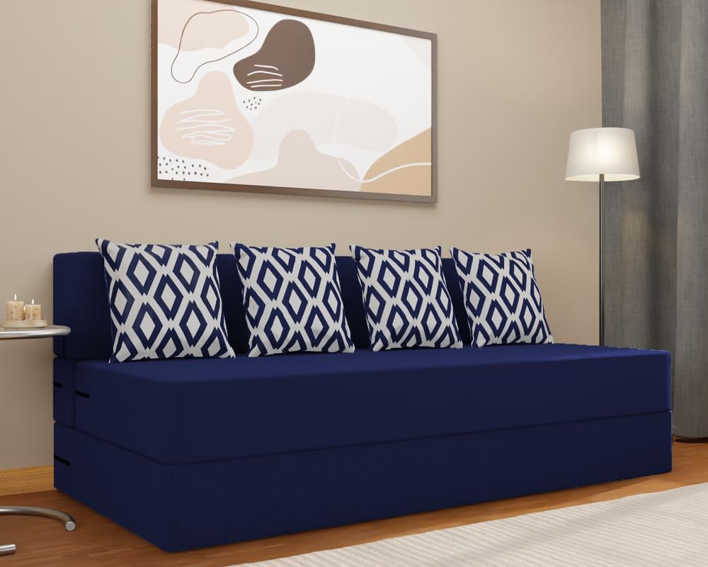 Adorn India Easy 4 Seater Sofa Cum Bed (Rhombus Pattern) Size 6' X 6' Ft (Blue Color) Perfect for Home & Office for Guests (1 Year Warranty) - Image 2
