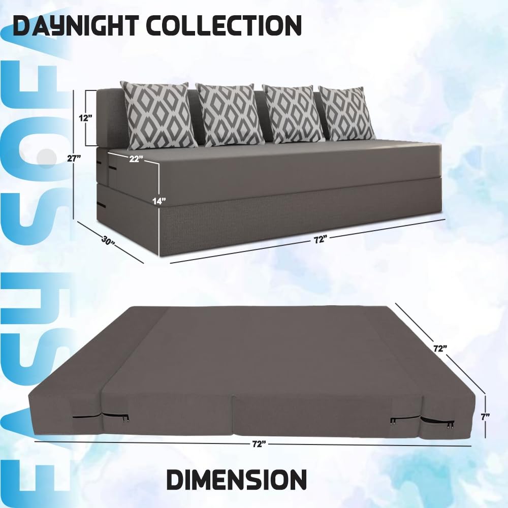 Adorn India Easy 4 Seater Sofa Cum Bed (Rhombus Pattern) Size 6' X 6' Ft (Grey Color) Perfect for Home & Office for Guests (1 Year Warranty) - Image 2