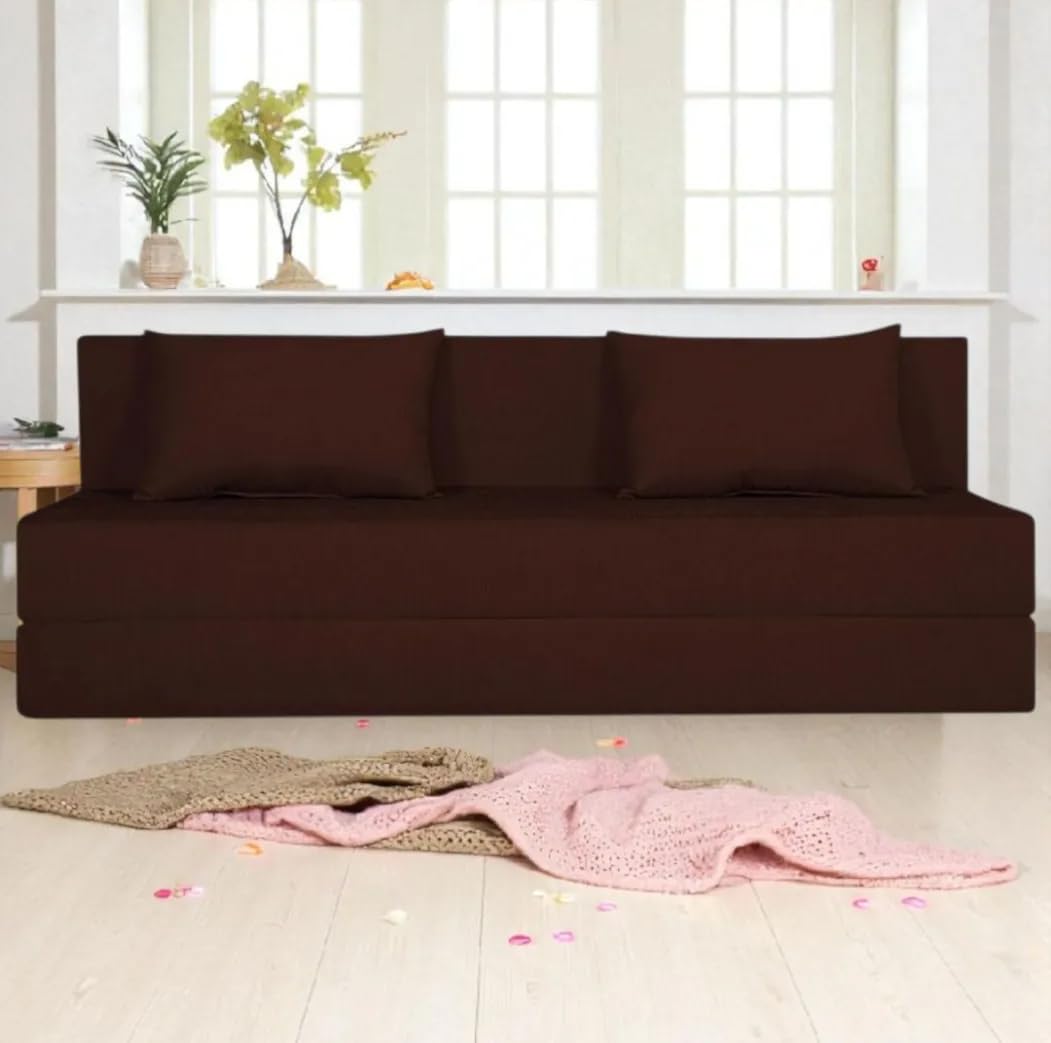 Adorn India Easy 4 Seater Sofa Cum Bed | Velvet Fabric | Brown | Plain Design | 6x6 Ft | Comfortable Seating | Washable Cover | Perfect for Home & Office - Image 2