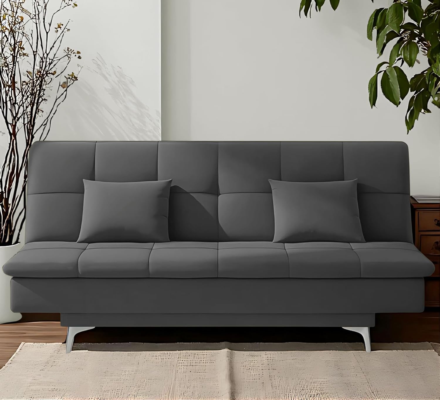 Adorn India Premium New Aspen 3 Seater Sofa Cum Bed 4X6 Velvet Suede with 2 Cushions (Color Dark Grey) and Suitable for All Indoor, with 3 Years Warranty - Image 2