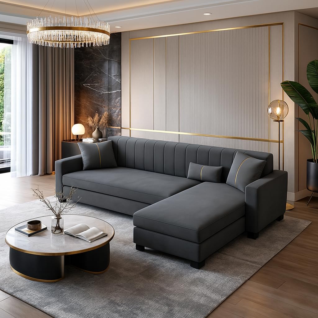 Almeria 4 Seater RHS L Shape Sofa Set | Soft Velvet Suede Fabric | Modern Design | Plush Comfort Cushions for Living Room (Dark Grey) - Image 2