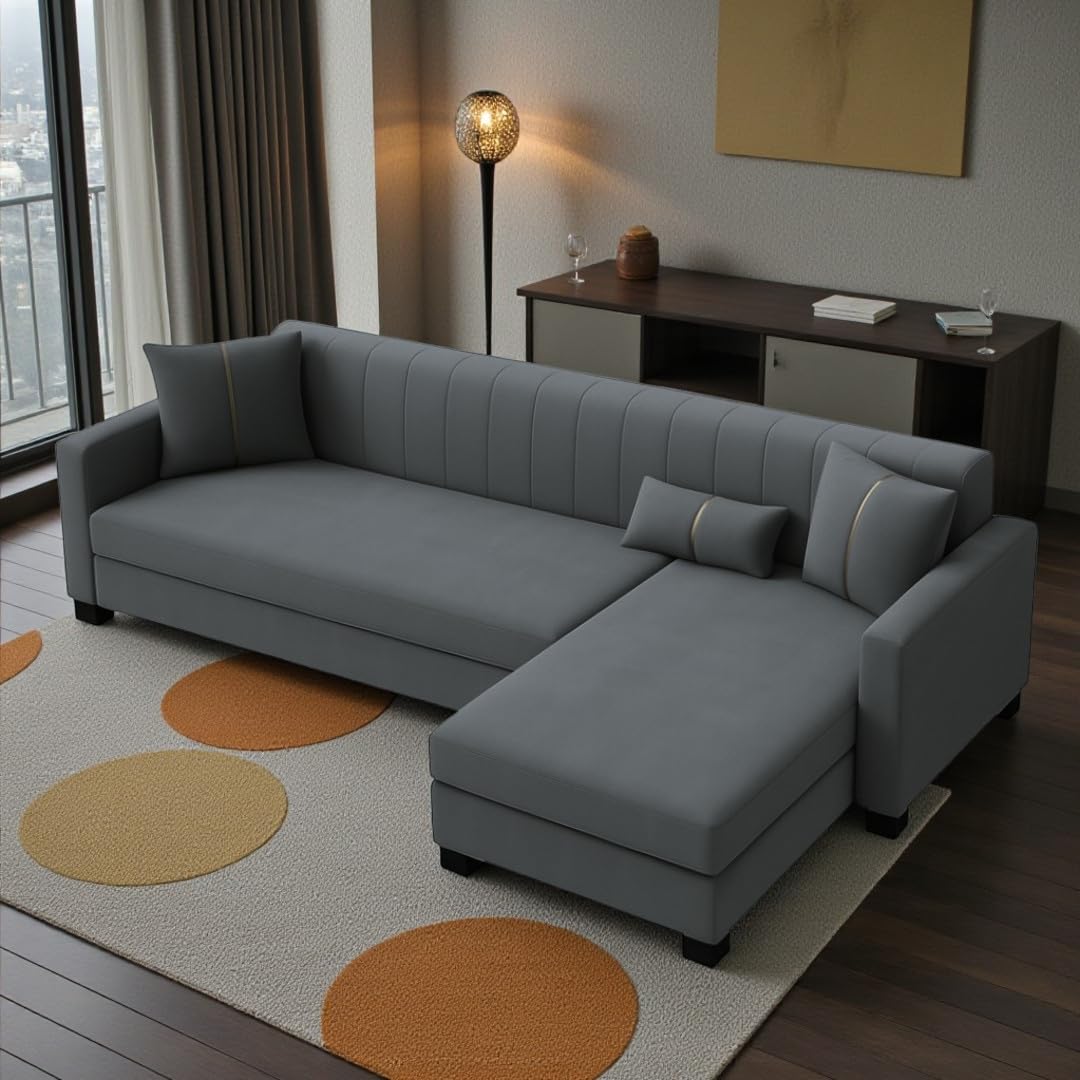 Almeria 5 Seater RHS L Shape Sofa Set | Soft Velvet Suede Fabric | Modern Design | Plush Comfort Cushions for Living Room (Dark Grey) - Image 2