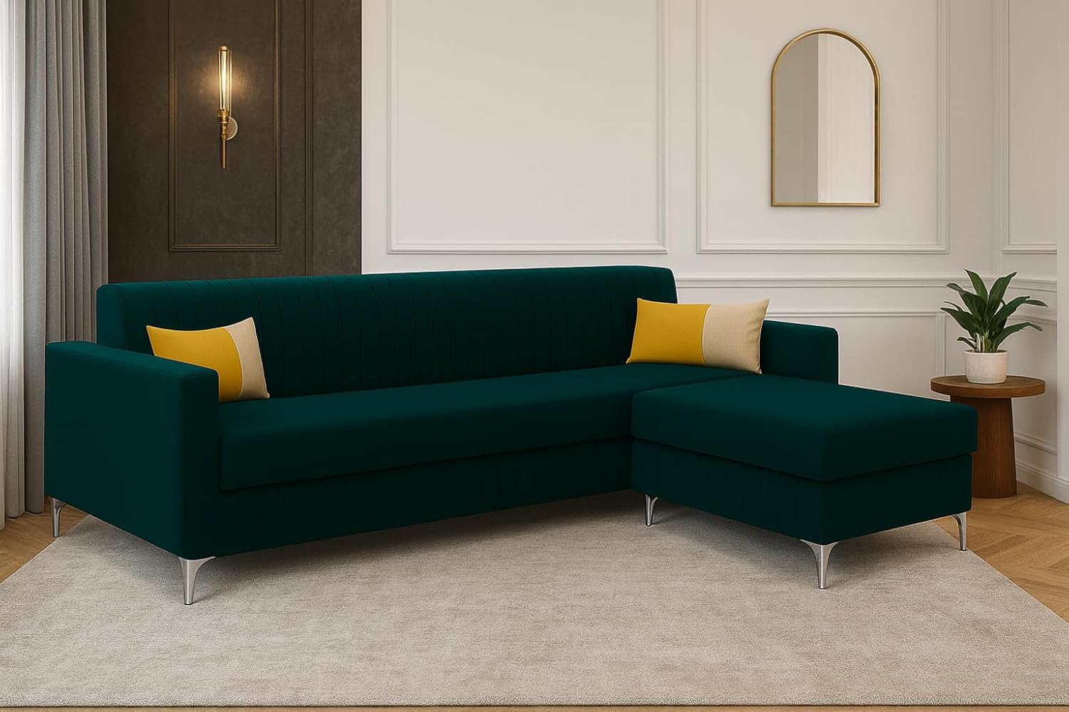 Anton 4 Seater Modular L Shape Sofa Set with Ottoman | Soft Velvet Suede Fabric | Modern Design | Plush Comfort Cushions for Living Room (Greenish Teal) - Image 2