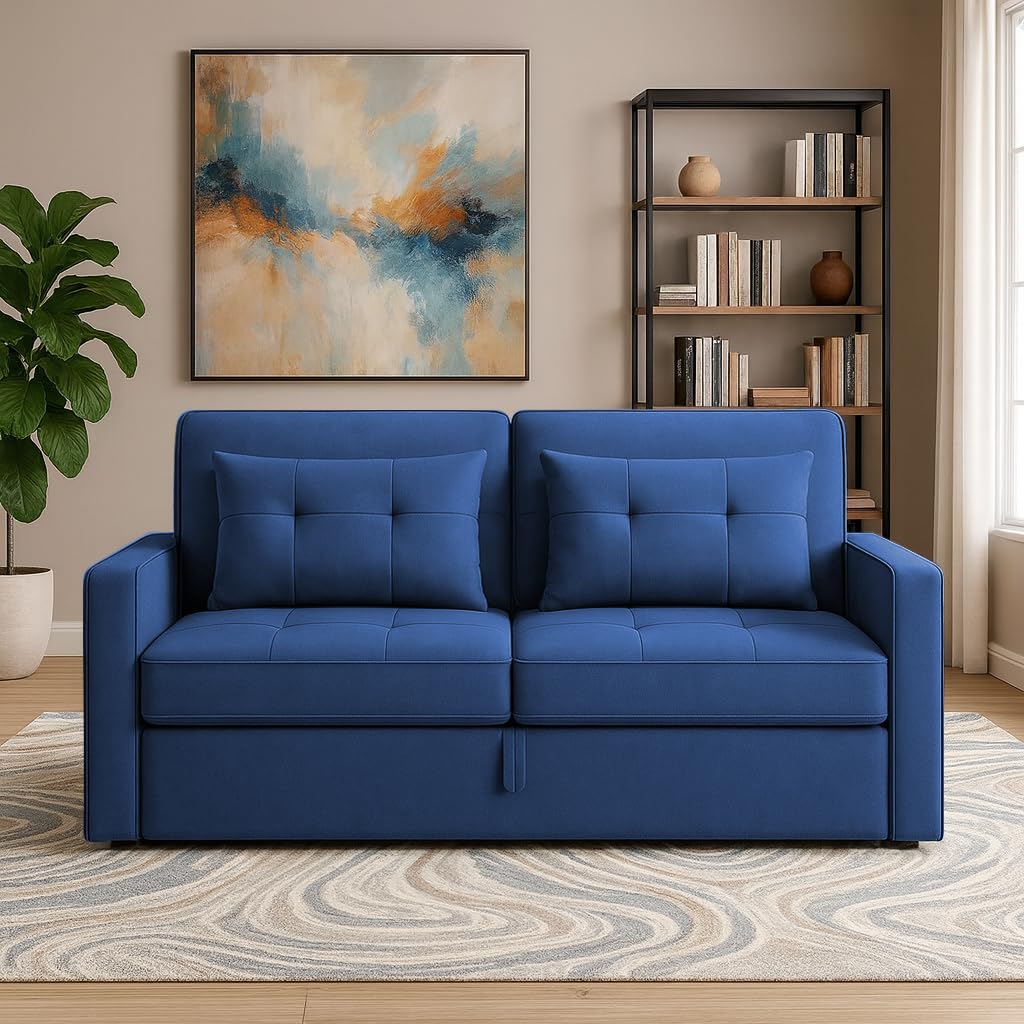 BRAXTON Elliot 2 Seater Pull-Out Premium Fabric Sof a Cum Bed Sofa Set for Living Room (Blue Fabric -Color) Premium Fabric Sofa Cum Bed for Living Room - Image 2