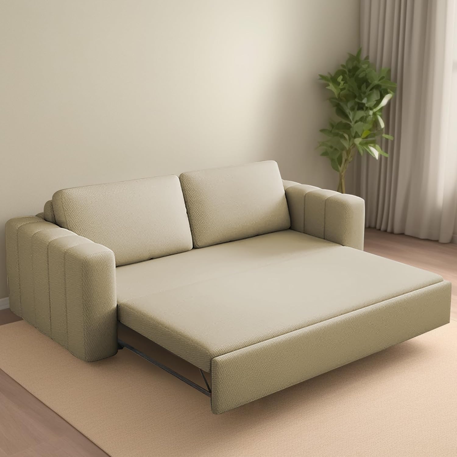 BRAXTON Fisico 3 Seater Sofa Cum Bed for Living Room (Cream Fabric) Premium Fabric Sofa - Image 2