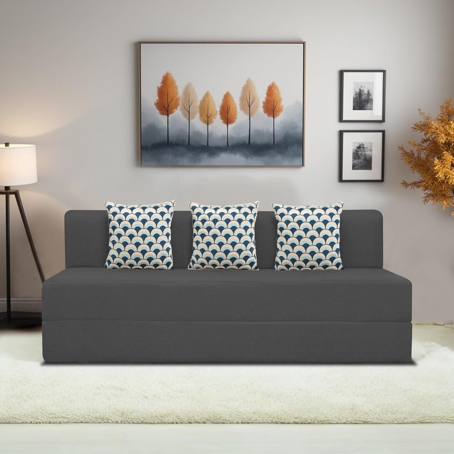 BRAXTON Glacier 3 Seater Sofa Cum Bed with 3 Cushions for Living Room (Black Fabric) Premium Fabric Sofa 6.5 x 6.5 Feet - Image 2