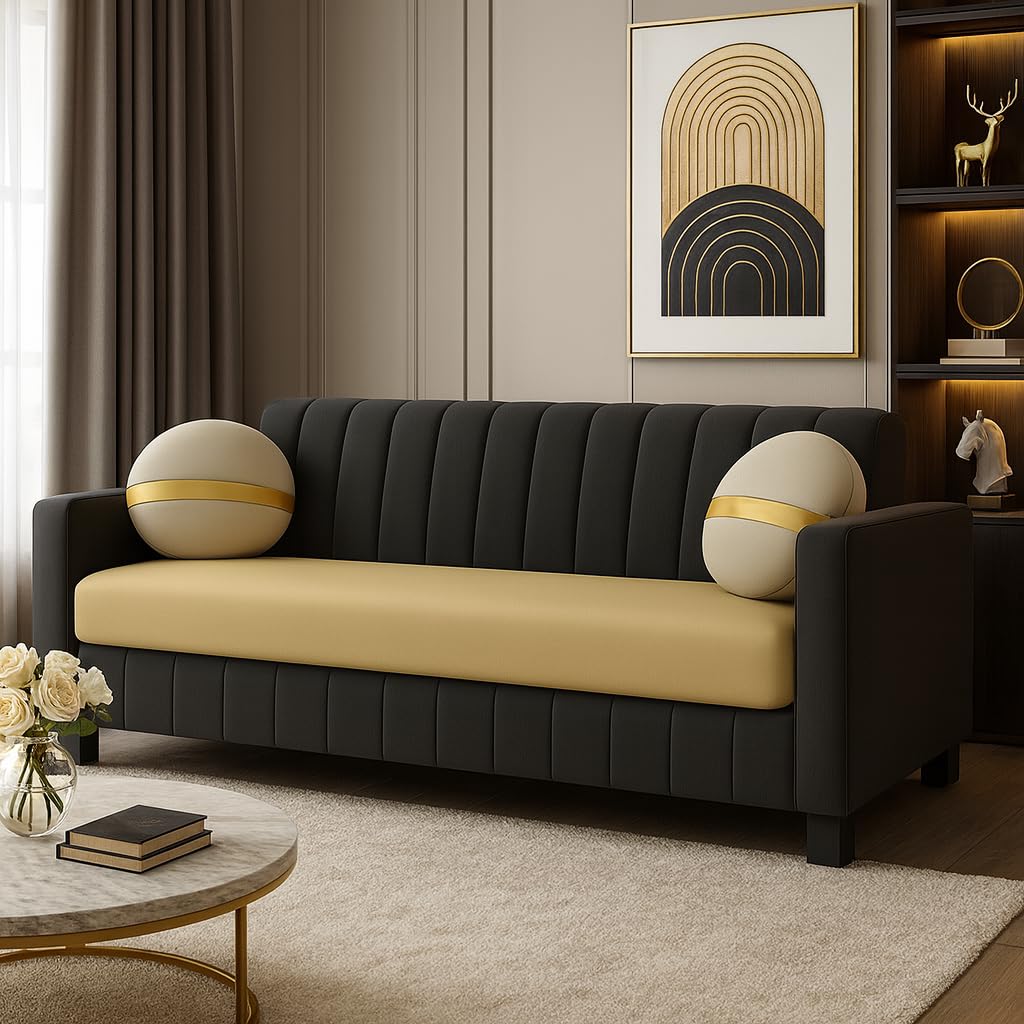Bevlaro 3 Seater Sofa Set | Modern Design | Plush Comfort Cushions for Living Room (Cream-Grey) - Image 2