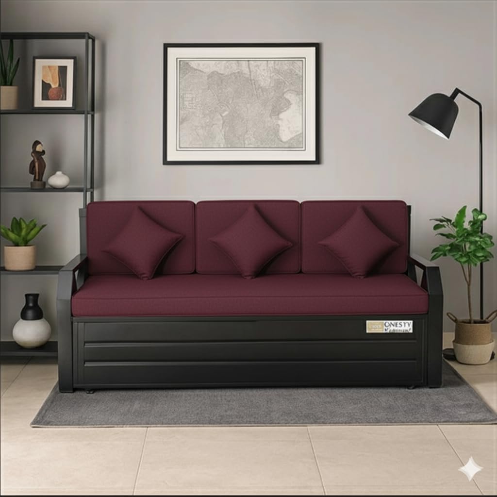 CasaPrime Sofa Cum Bed Queen Size Maroon | Premium Wooden Sofa Bed with High-Comfort Cushions | Stylish Convertible Furniture - Image 2