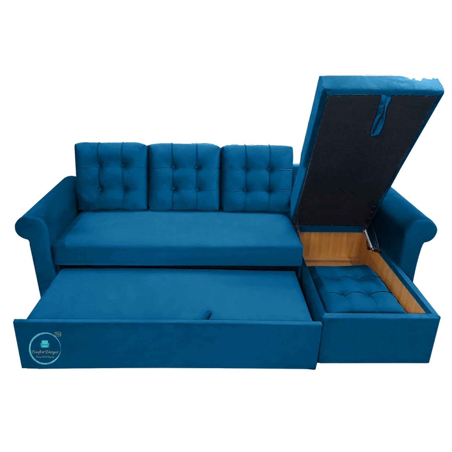 Comfort Designs Midas-01 Textured Premium Polyester Fabric 4 Seater Corner Sofa Cumbed for Leaving Room, Functional Storage, Soft, Lightweight, Comfortable Sofa Bed (Blue) - Image 2
