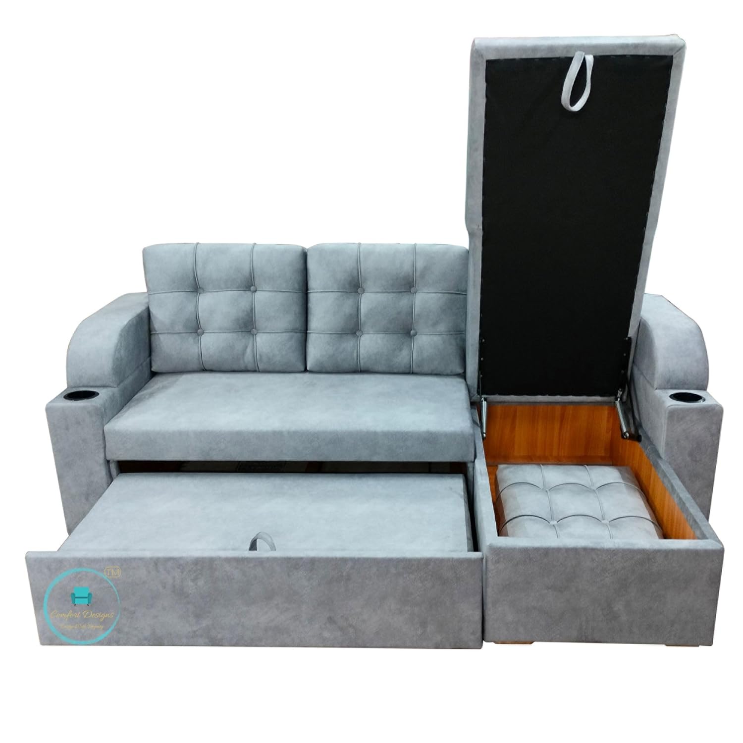Comfort Designs Nora-02 Premium Polyester Fabric 3 Seater Corner Sofa Cumbed for Living Room, Functional Storage, Soft, Lightweight, Comfortable Sofa Bed (Grey) - Image 2