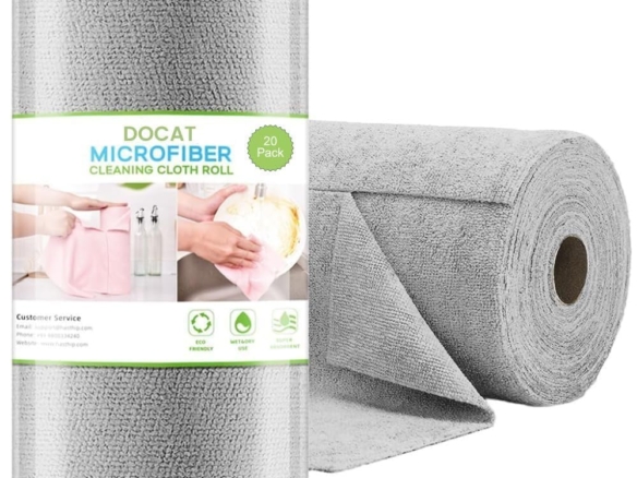 DOCAT Microfiber Cleaning Cloth Roll 25×25 cm, Reusable and Washable Tear-Away Kitchen Towel Roll, Very Soft Cleaning Cloths for Home, Kitchen, Office, Electronics, Car Cleaning (Grey, 20 Pack)