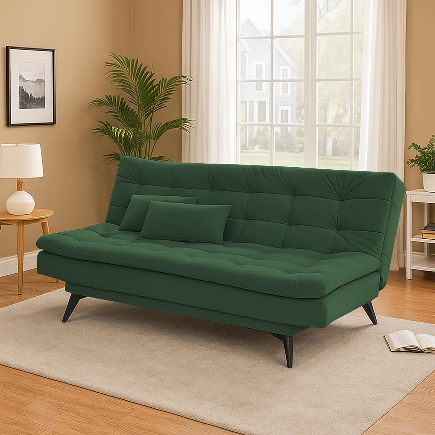 Danny 3 Seater Sofa Cum Bed for Living Room Premium Fabric Sofa for Living Room (Green Colour Fabric) - Image 2