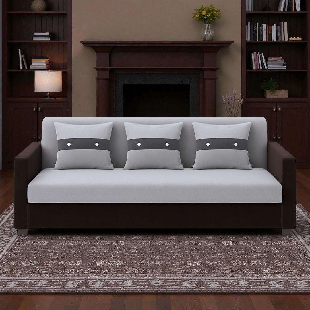 FURNY Lifestyle 3 Seater Fabric Sofa Set (Light Grey-Black) Velvet Finish | Durable Comfort | Ideal for Living Room - Image 2
