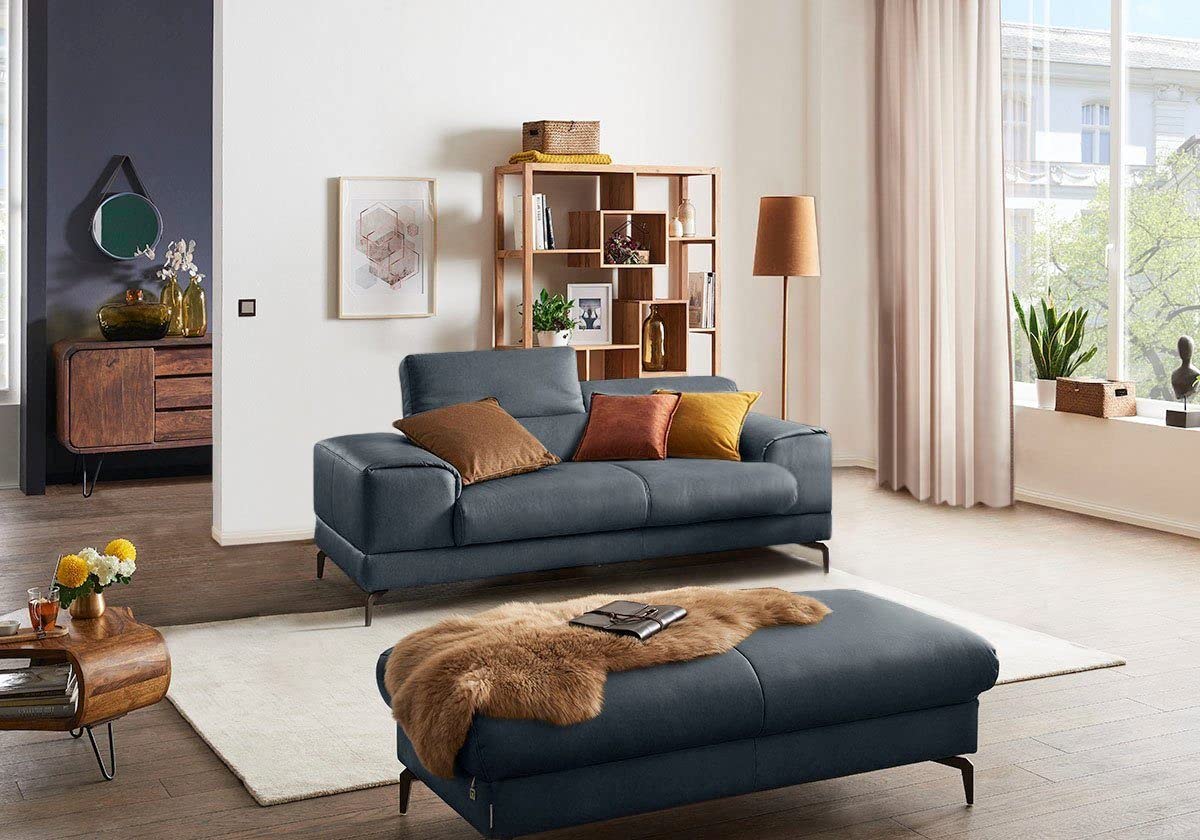 Fabrique Hembrella 2 Seater Suede Fabric Sofa Set with Ottoman - Modern and Comfortable Living Room Furniture for Home Office, Guests, and Living Room - Matt Dark Blue - Image 2