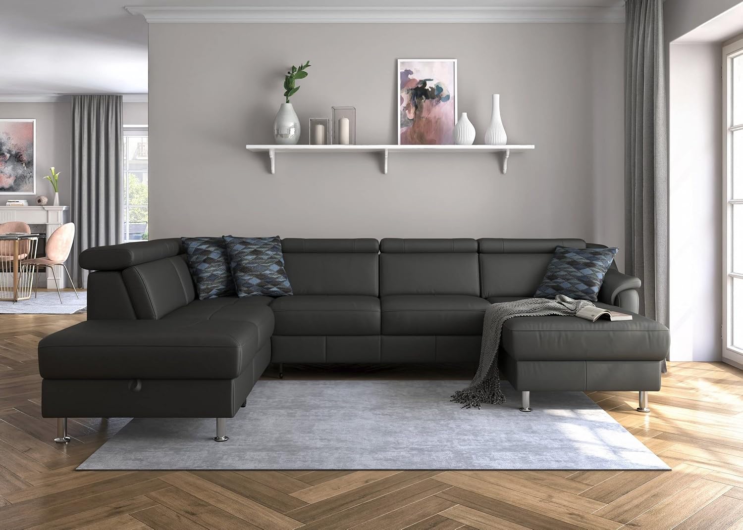 Fabrique nova 7 Seater Ushape Sofa Cum Bed Leatherette Sofa matt Black(LHS) - Image 2