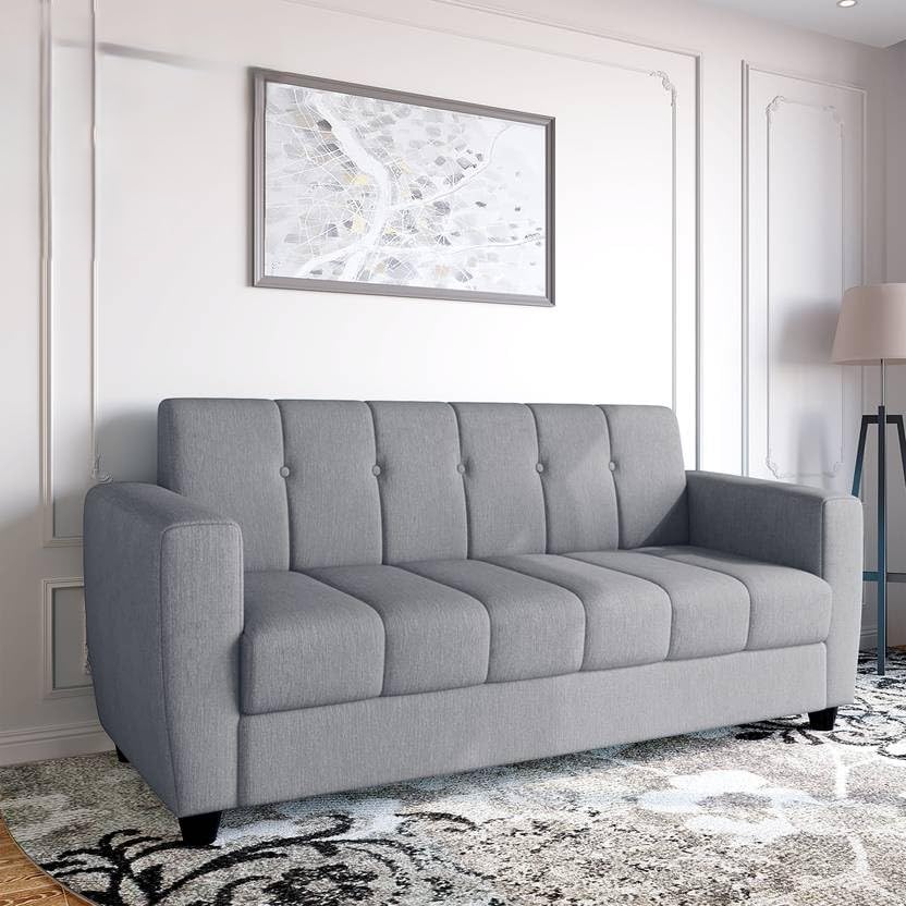 Furniture 3 Seater Fabric Sofa Set for Living Room Furniture | Fabric 3 Seater Sofa Set | Sofa for Home & Office | Fabric (Grey) - Image 2