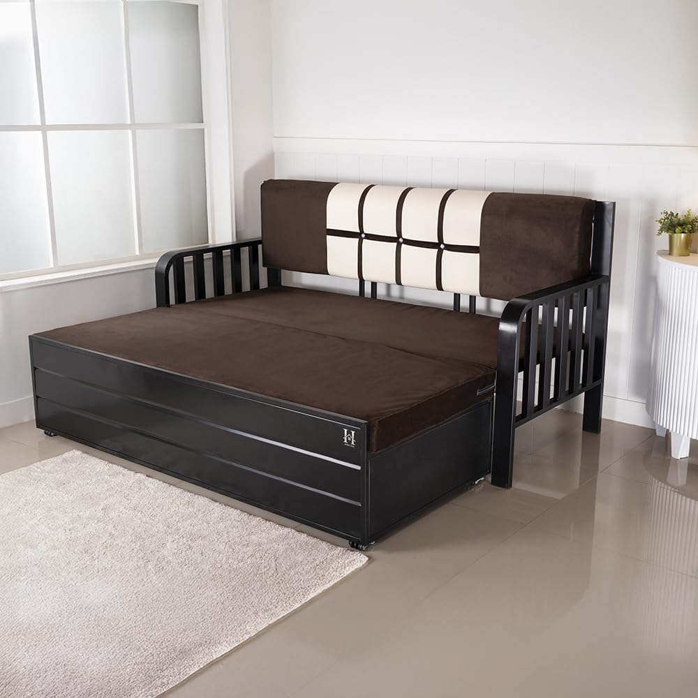 Furniture Premium Etrica Metal Sofa Bed with Hydraulic Storage – 3 Seater Sofa with Cushions, Modern Living Room Sofa Set - Black Matte (Queen Size (6X5)) - Image 2