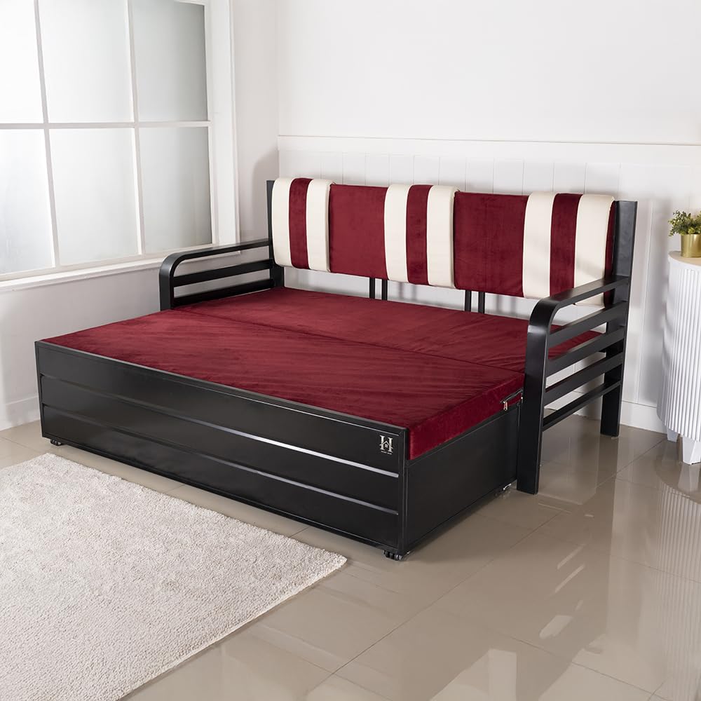Furniture Premium Remis 3 Seater Sofa Cum Bed, Metal Sofa cuma Bed, Folding Sofa CumBeds for Living Room, 3 Seater Pull Out Sleeper (King Size (6X6)) - Image 2