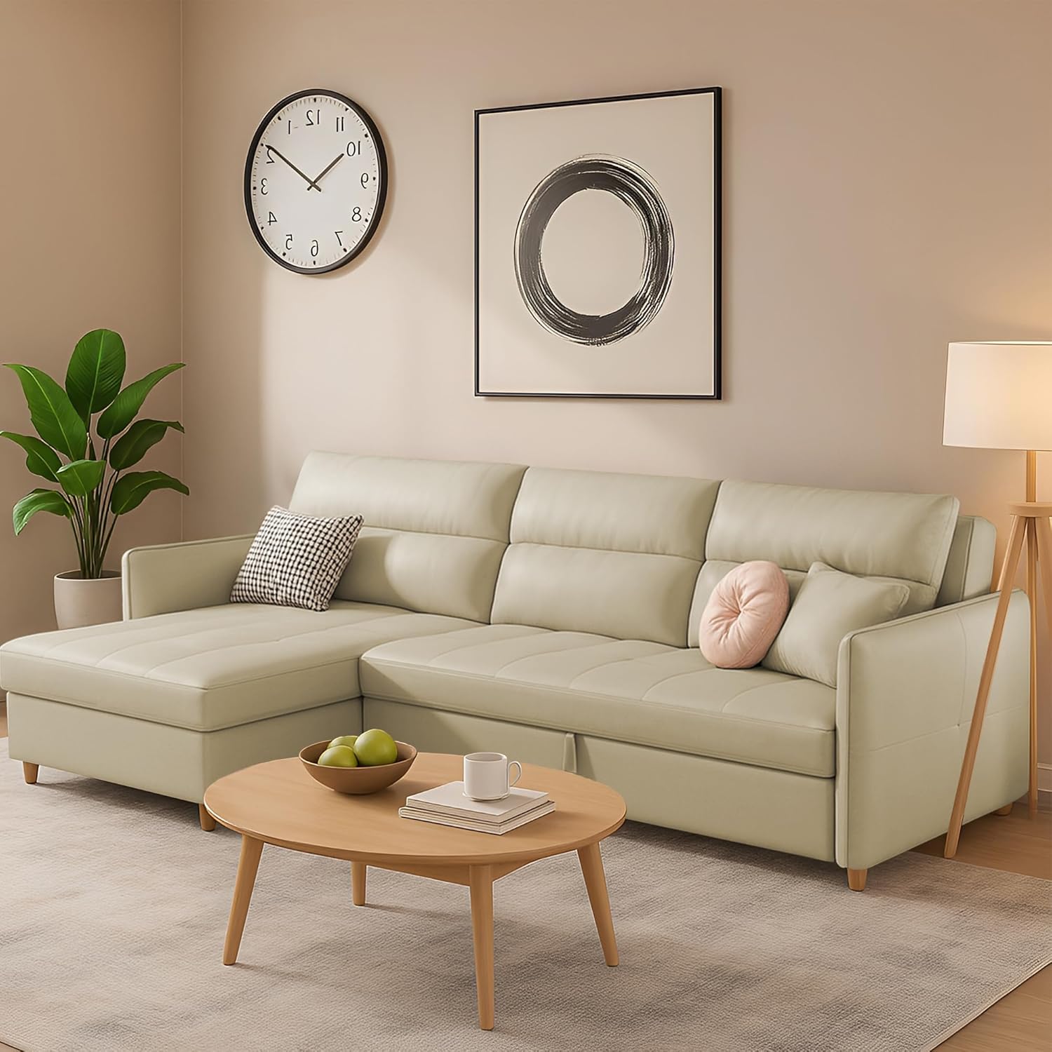 GRAPEWOOD Gloria LHS 4 Seater L Shape Sofa Cum Bed for Living Room (Cream Fabric) Premium Fabric Convertible Sofa Bed | Modern Foldable Sofa Set for Home Office | Elegant Comfortable Living Furniture - Image 2