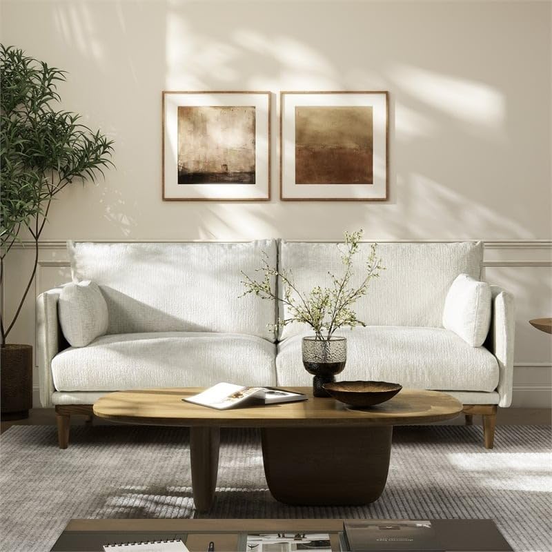 Goldview Furniture Modern 2-Seater Sofa – White Upholstered with Plush Cushions and Pillows – Solid Wood Frame Couch for Living Room - Image 2
