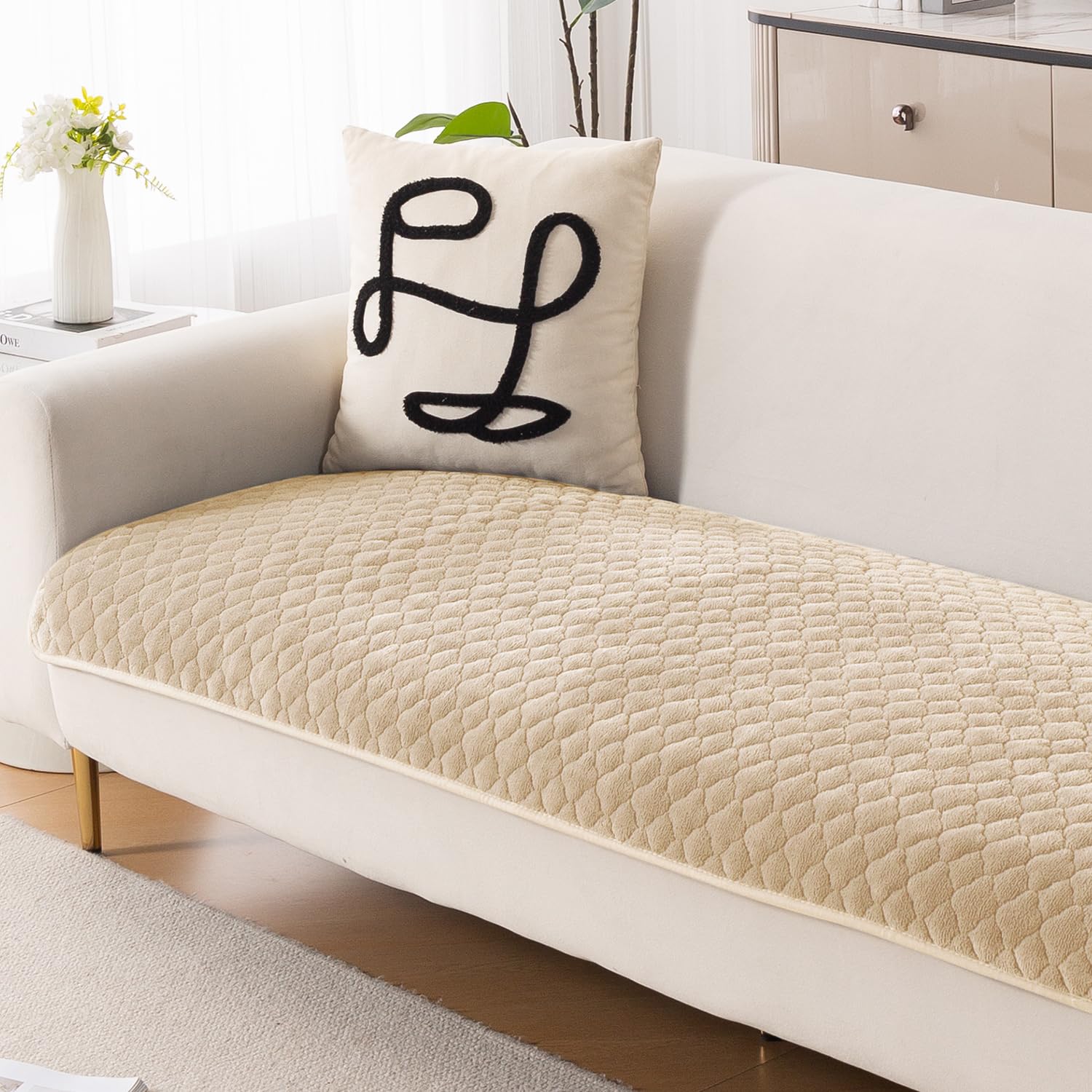 HOKIPO 'Diamond Plush' Premium Quilted Anti Slip Sofa Cover Mats for L Shape and 1/2/3 Seater Sofa. Make Your Own Sofa Cover Set, 70(D) x 60(L) cm, Beige (AR-5895-BGE) - Image 2