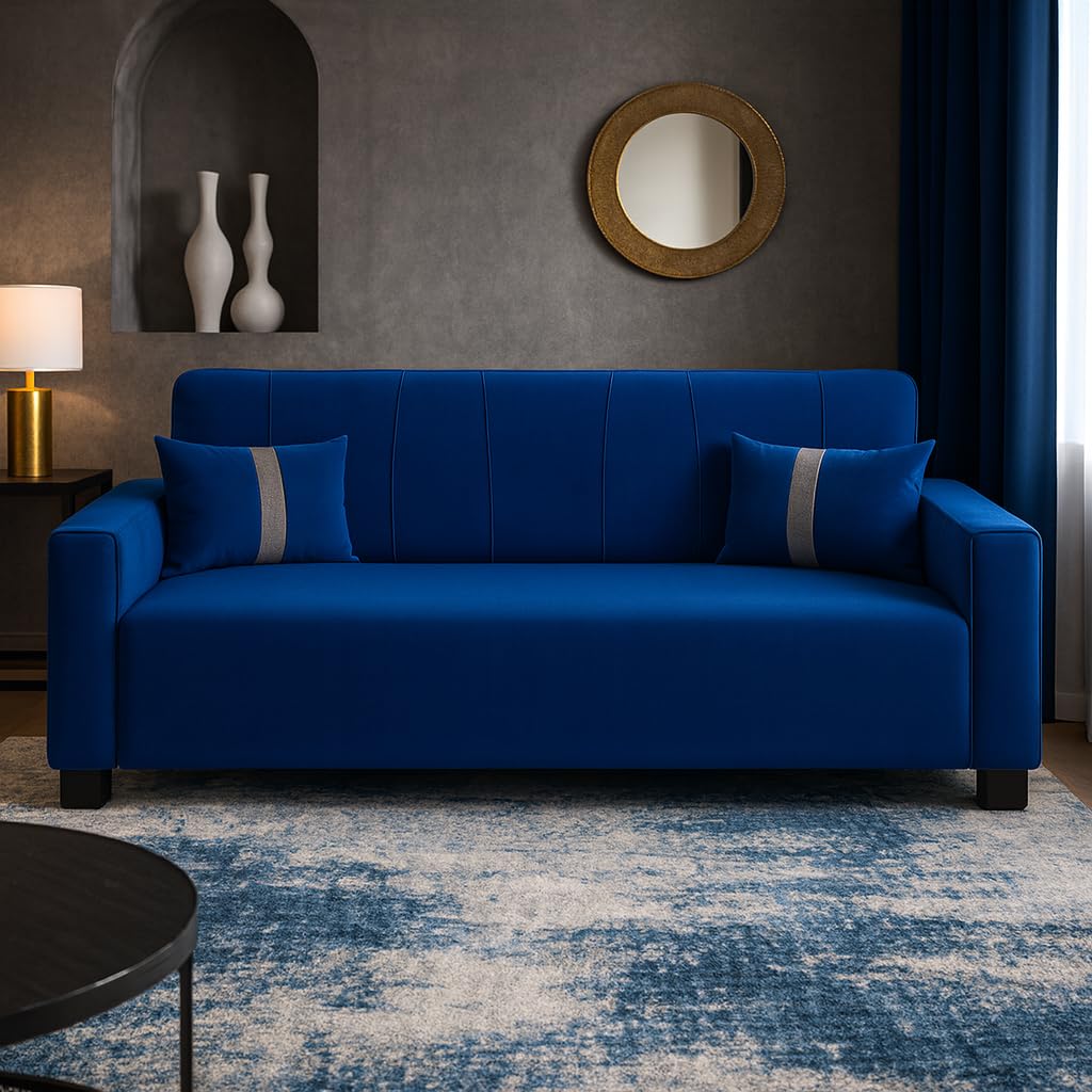Helix 3 Seater Sofa Set | Soft Velvet Suede Fabric | Modern Design | Plush Comfort Cushions for Living Room (Dark Blue) - Image 2