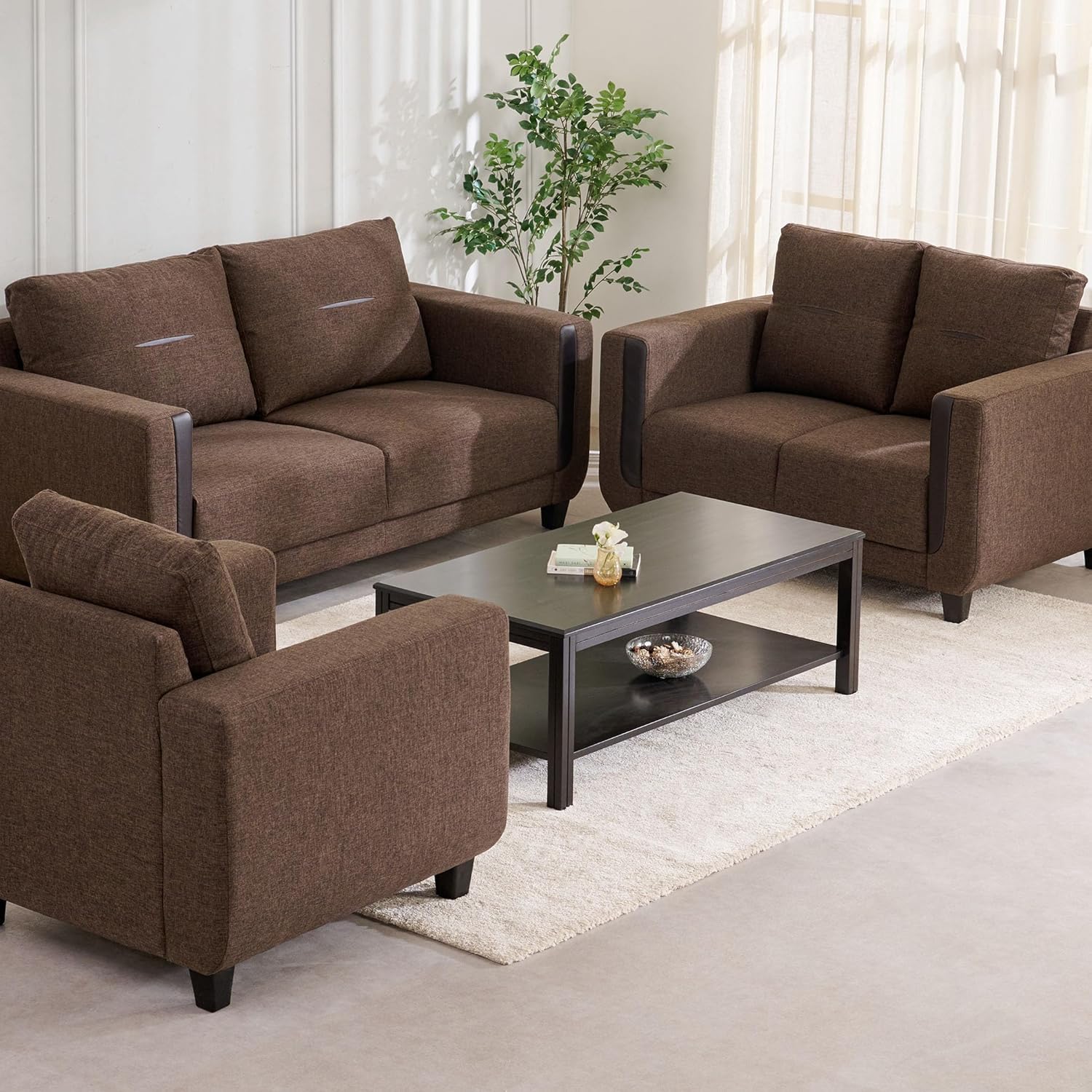 Home Centre 6 Seater Berry Fabric Sofa|Fabric Sofa Set for Living Room|(Brown)|2 Year Warranty - Image 2