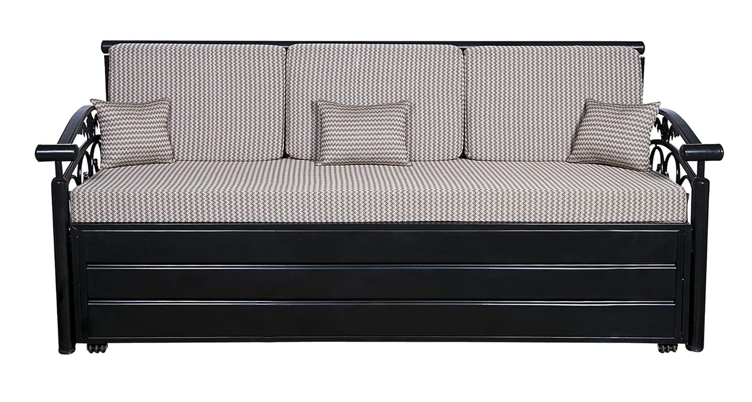 IK Traders Metal 3-Person Sofa Cum Bed with Hydraulic Storage Cotton Fabric Washable Cover - (Black & White Pattern) Single Size (6 X 4) by- IK Traders - Image 2