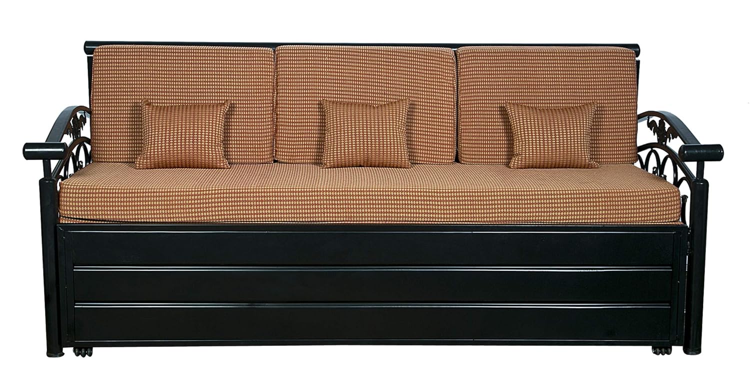 IK Traders Metal 3-Person Sofa Cum Bed with Hydraulic Storage Cotton Fabric Washable Cover - (Orange & Golden Pattern) Single Size (6 X 4) by- IK Traders - Image 2
