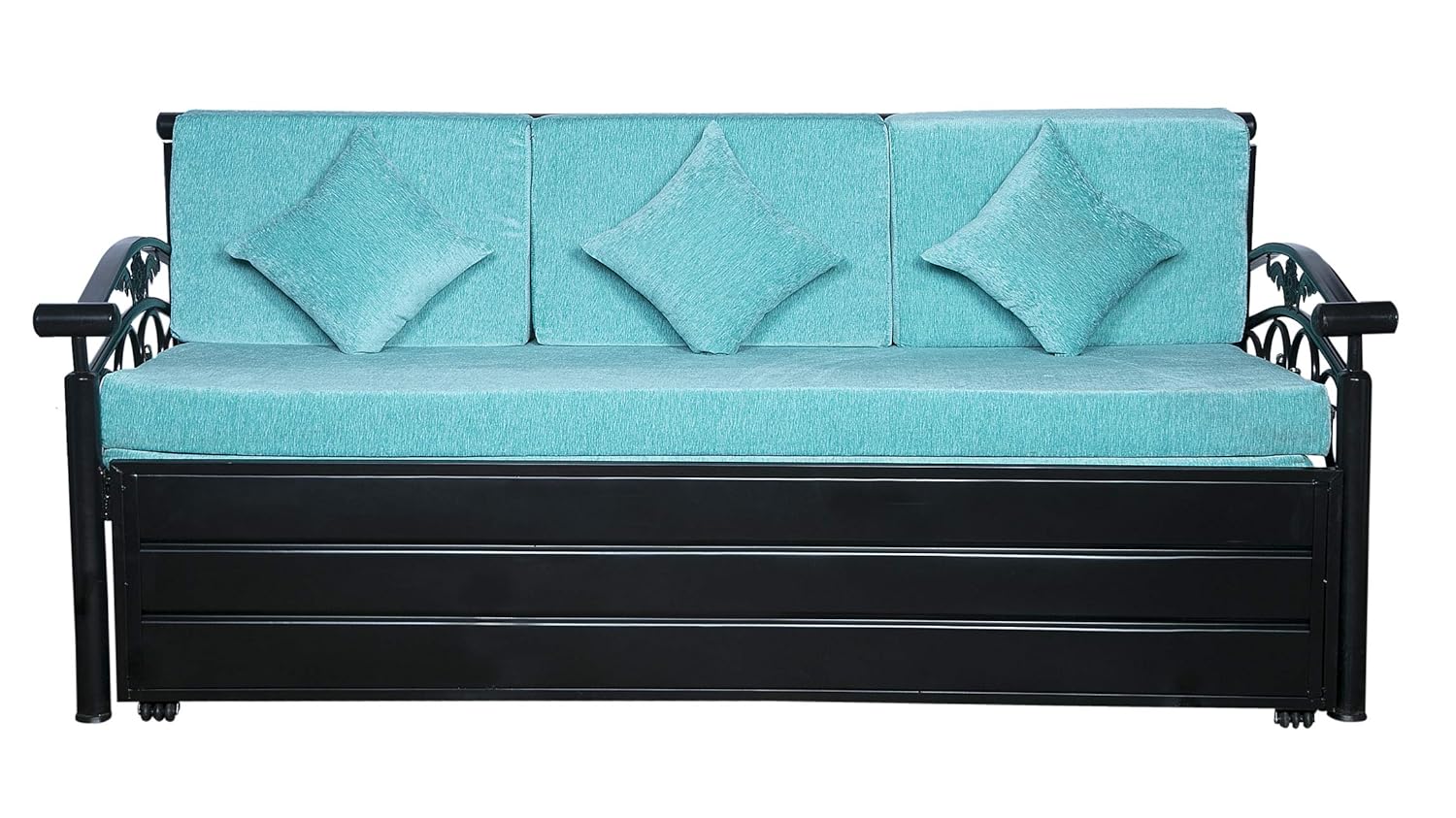 IK Traders Metal 3 Seater Sofa Cum Bed with Hydraulic Storage Cotton Fabric Washable Cover - (Blue Pattern) Single Size (6 X 4) Feet by:- IK Traders - Image 2
