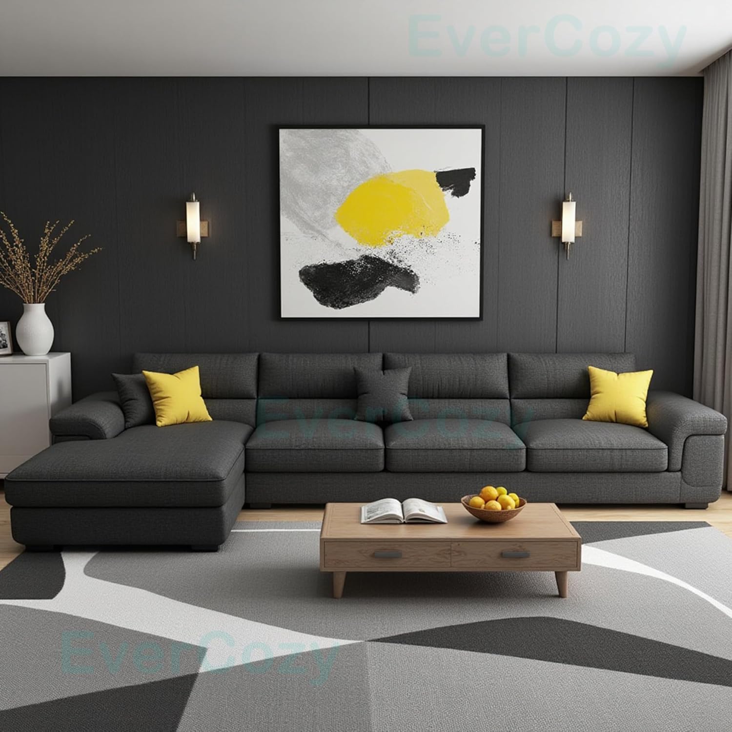 Italino 5 Seater Luxurious L Shape Fabric Sofa Set (Left Side Lounger, Dark Grey) | 5 to 6 Person Wooden Corner Sofa Couch for Living Room Bedroom Home Hall Furniture | 1 Year Warranty - Image 2