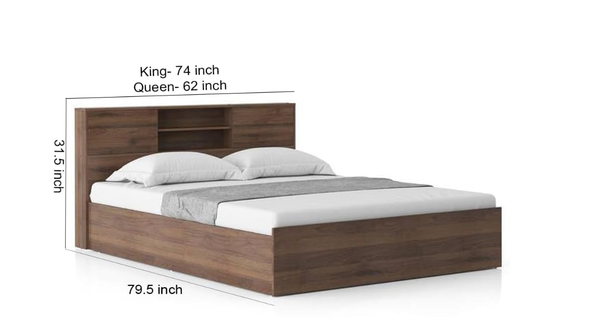 King Size Engineered Wood, Modern Platform Bed with Storage Headboard, King Size, Walnut Brown Finish. - Image 2
