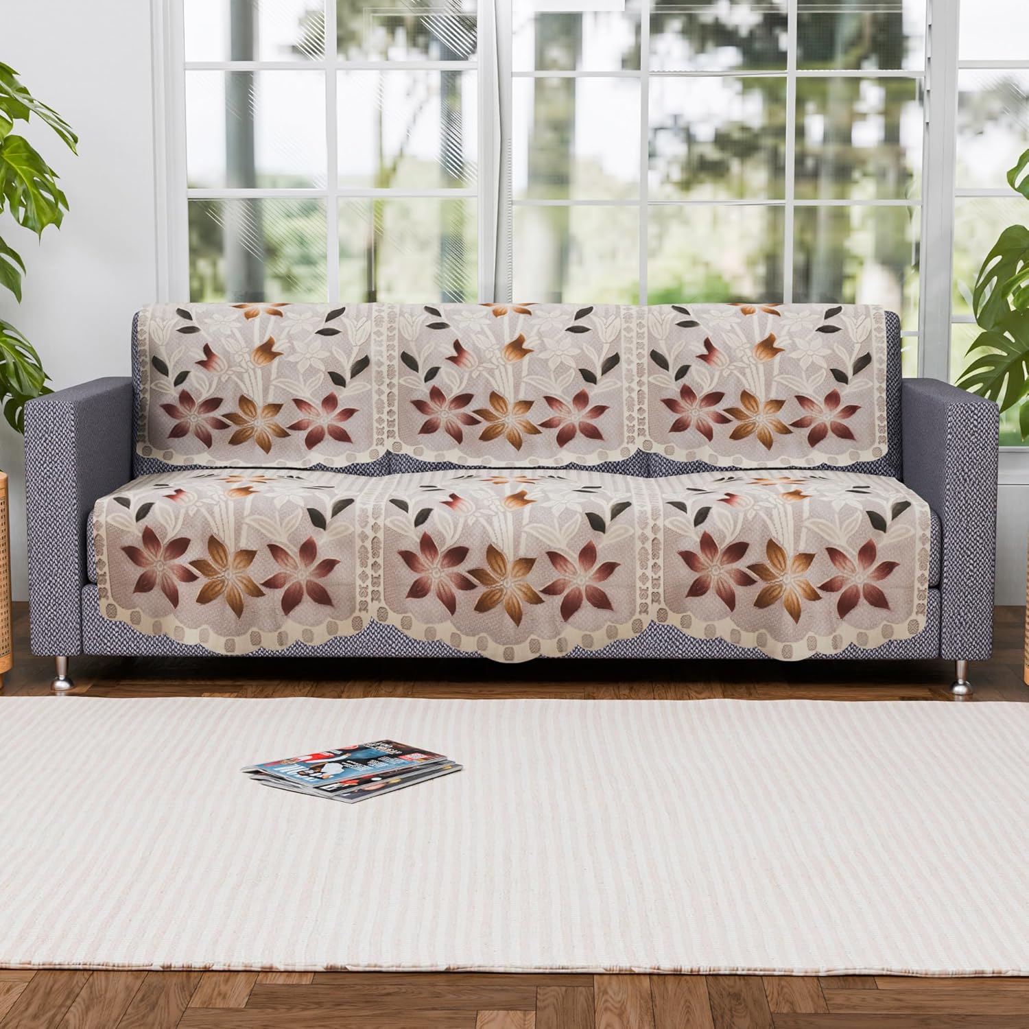 Kuber Industries (Set of 6) Stylish & Durable Cotton Sofa Covers 3 Seater | Washable Sofa Protector/Mat | Suitable Slipcover for Living Room & Office | Brown Printed Lining - Image 2