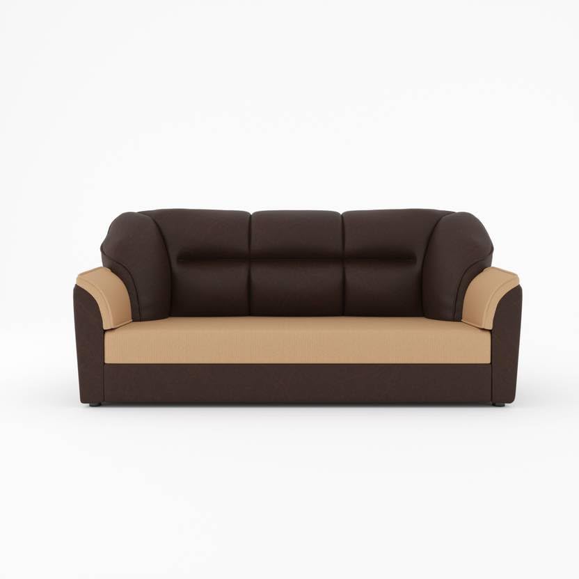 Leatherette 4 Seater - Sofa (Finish Color - Brown, DIY(Do-It-Yourself)) | (Creame Brown) - Image 2