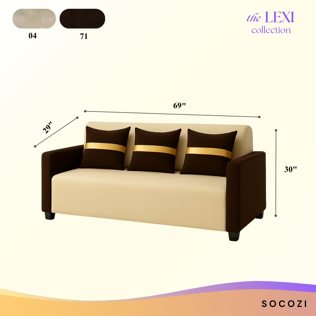 Liviro 3 Seater Sofa Set | Soft Velvet Suede Fabric | Modern Design | Plush Comfort Cushions for Living Room (Dual Cream-Brown) - Image 2