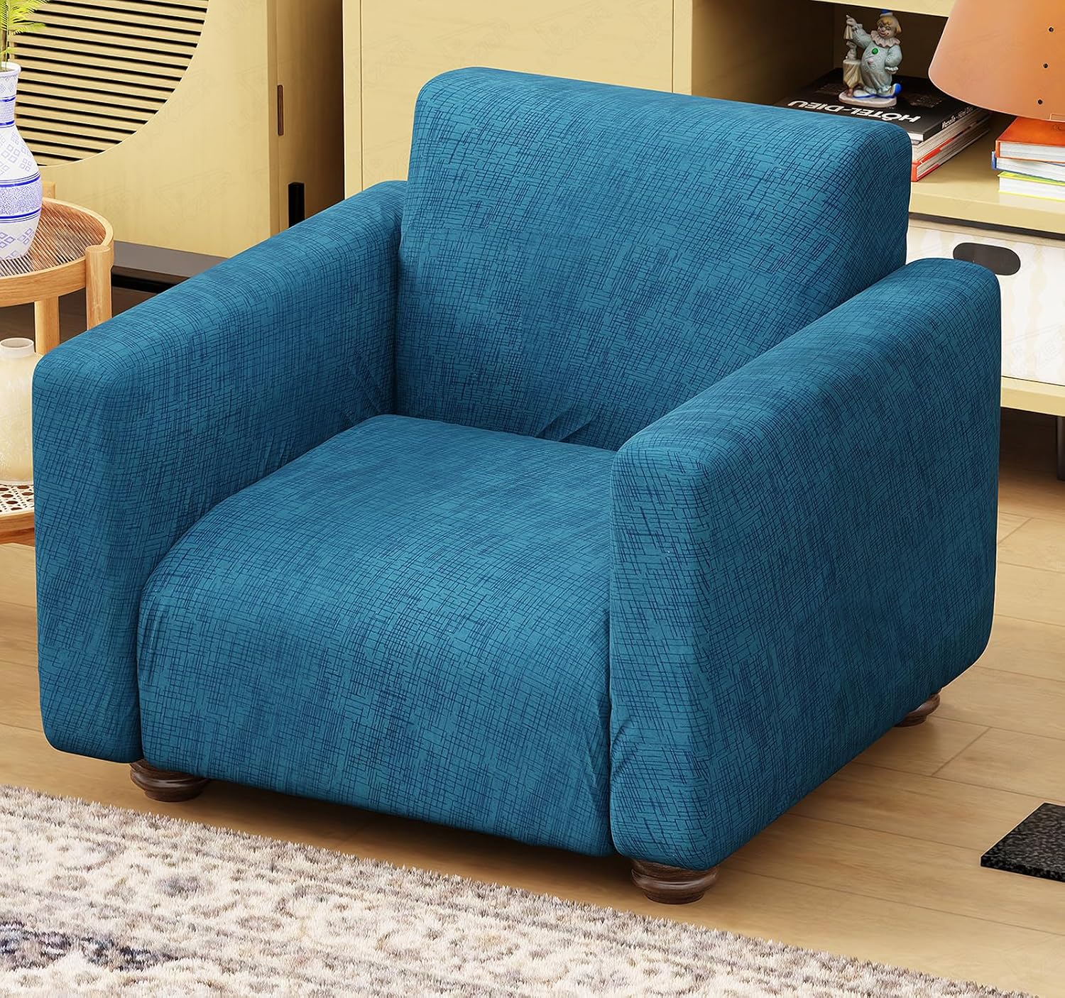 Lukzer 1 Seater Blue Lining Design Universal Sofa Cover | 360° Fully Covered Anti-Slip Washable Couch Cover Protecter | 140 GSM Stretch Fit Polyester + Spandex Slipcover (90-140cm/SC-022-01) - Image 2