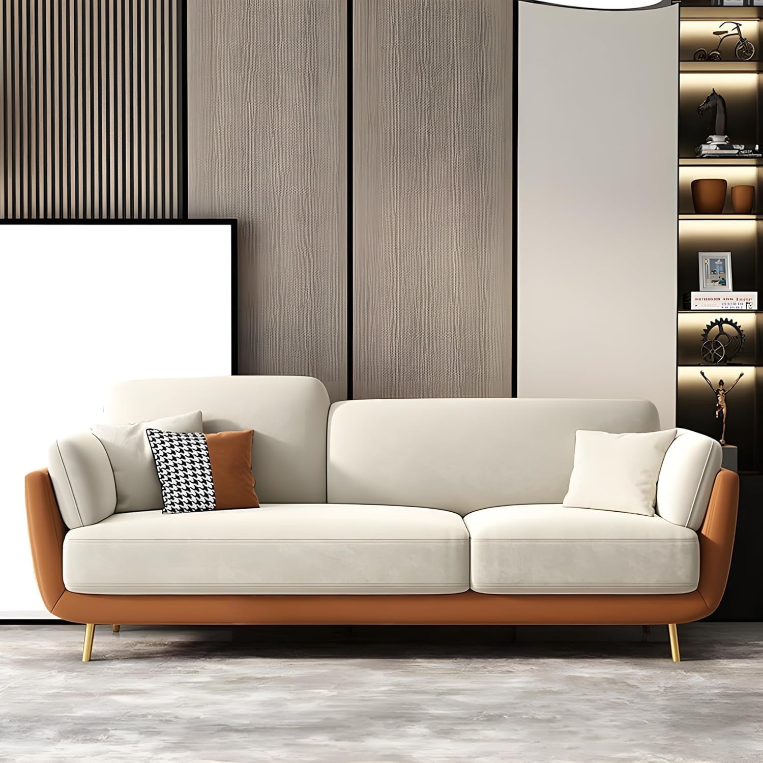 Luxury & Modern Velvet Comfortable Sofa with Cushion Chaise Lounge Sectional Sofa Ideal for Living Room and Bedroom, Visitors' Home, and Office-(3 Seater Brown & Beigee). - Image 2