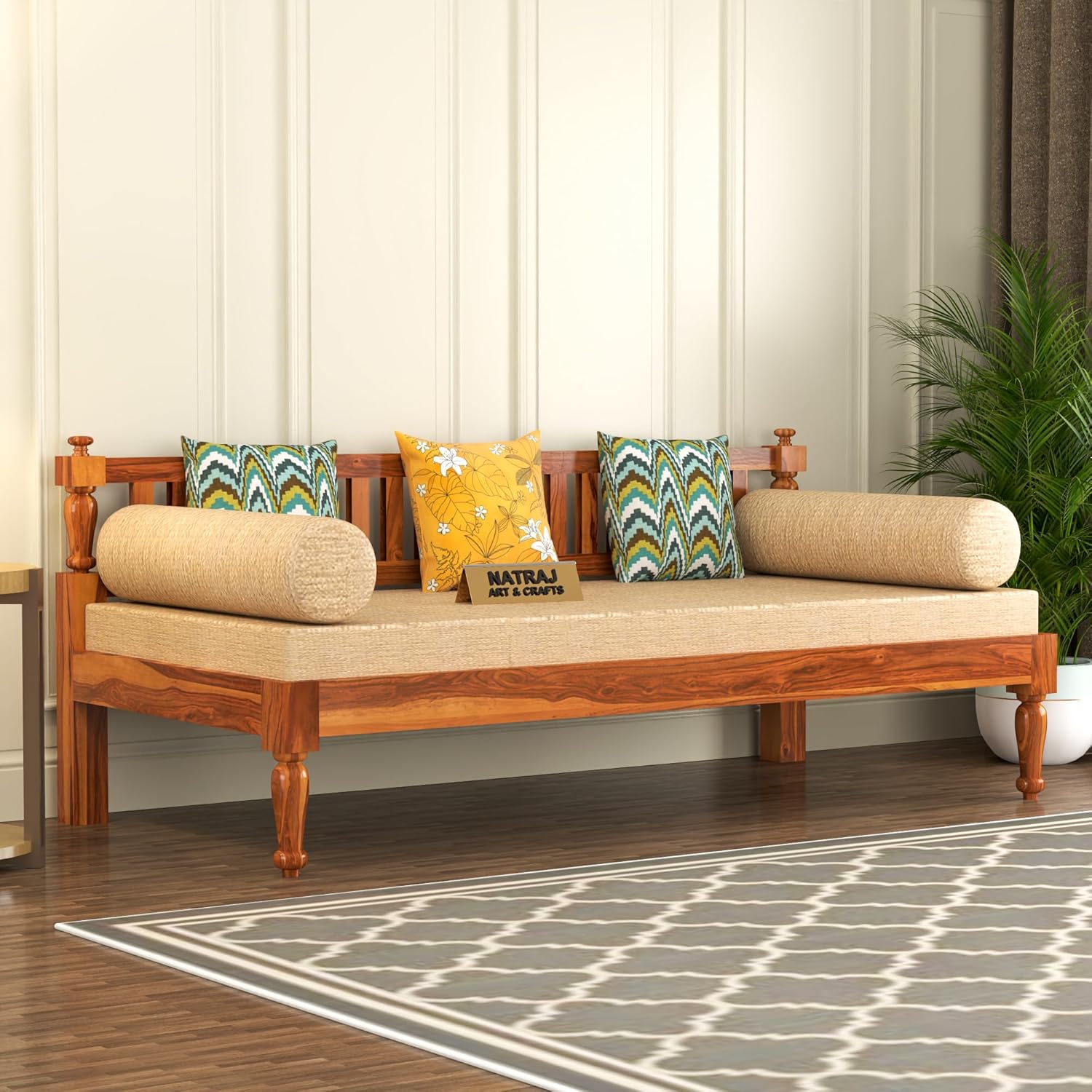 NATRAJ ART & CRAFT Wooden Couch Diwan Sofa Settee for Living Room and Office | Three 3 Seater Sofa | Sheesham Wood (Honey), Brown, 3-Person Sofa - Image 2