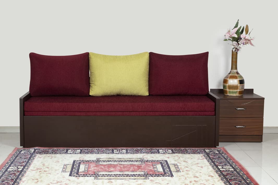 OFF THE SHELF Solid Teak Wood 3 Seater Sofa Cums Bed for Bedroom, Living Room with Storage Soft Cushion Natural Finishing Dark Chocolaty (75x28x25) - Image 2