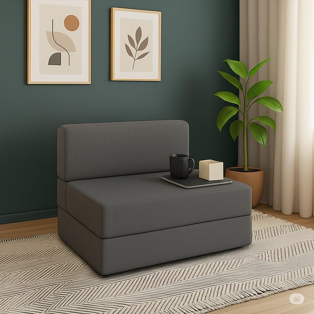 PUM PUM 2-Seater Sofa Bed – 36-Inch Wide, Lightweight & Foldable, Ideal for Home, Office or Guest Room,Grey - Image 2